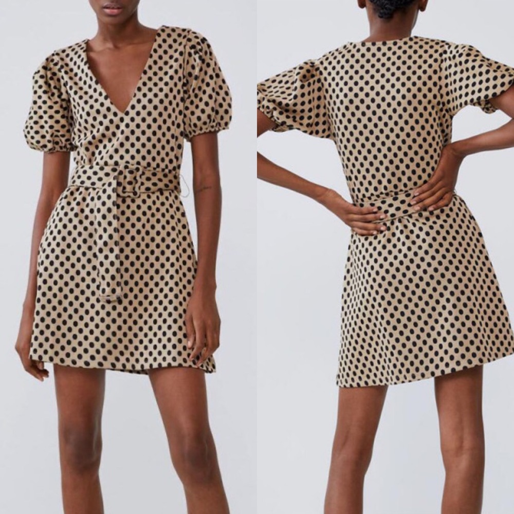 Polka dot puffy short sleeves mini dress